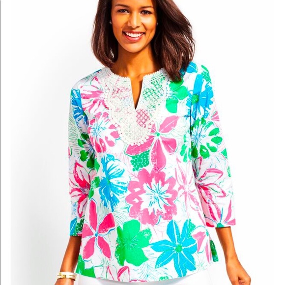 TALBOTS LACE BIB TUNIC-ANGUILLA FLORAL - Picture 1 of 6